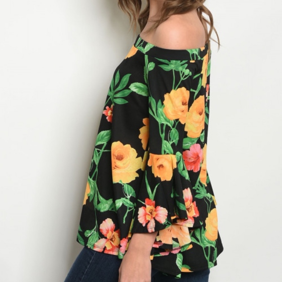 GIRLY & FLIRTY FLORAL OFF SHOULDER TUNIC TOP - Picture 3 of 3